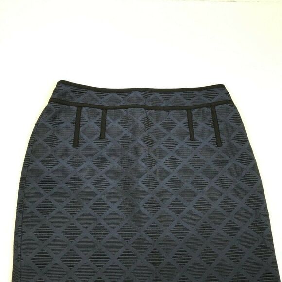 Ann Taylor Womens Jacquard Pencil Skirt Blue Black Print Back Zip Lined Size 8 - Picture 3 of 12